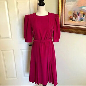 𝅺Charlee Allison Vintage retro MCM 80’s pink puff sleeve pleated dress S/M